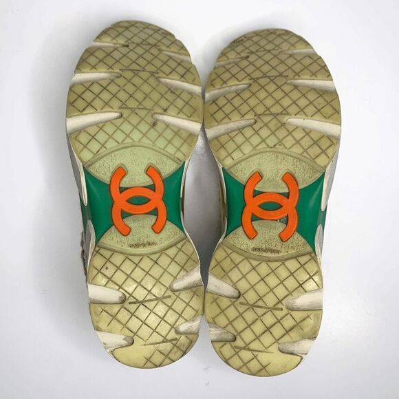 Chanel CC Logo Tweed Rainbow Metallic Gold Multi Sneakers EU 36.5 Lace Up Shoes - Picture 8 of 10